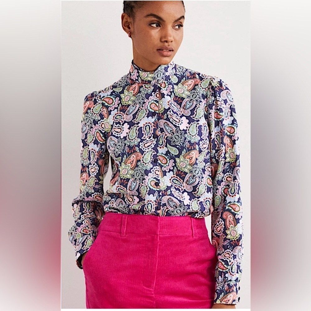Boden paisley silk tie neck blouse size 10 new with tags. T1015